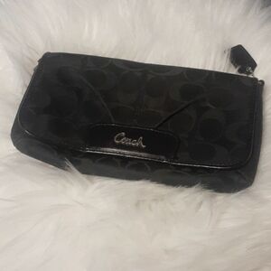 Coach Black Signature Logo Wristlet Clutch